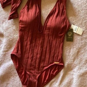 Vince Camuto Plunge V-neck one piece